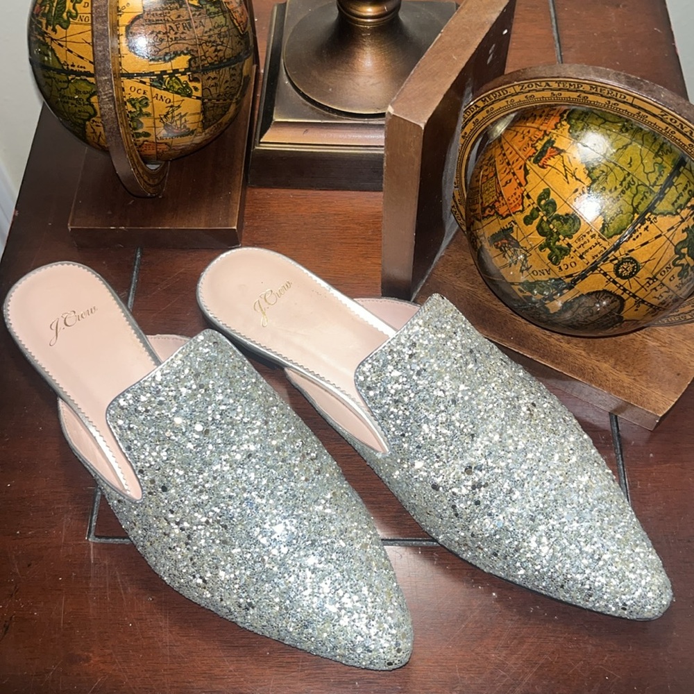 J.Crew Silver Glitter Pointed Mules - Picture 2 of 9